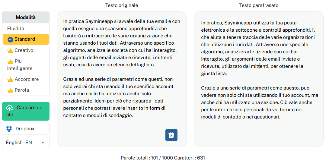 Schermata sito Paraphrasing-tool.org Schermata sito Paraphrasing-tool.org
