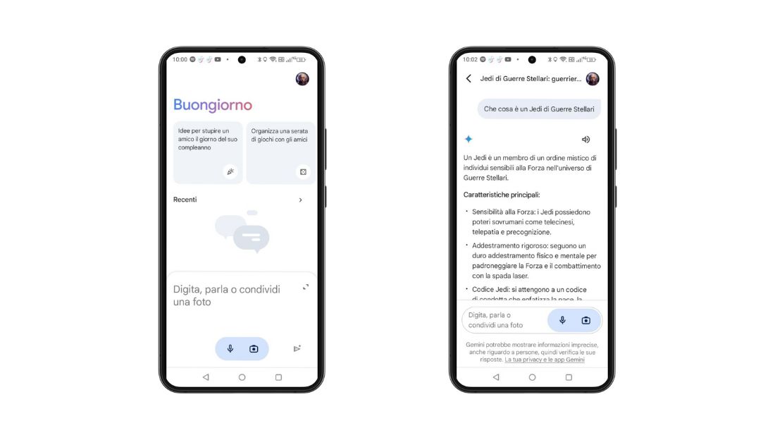 Schermate dell'app Gemini di Google