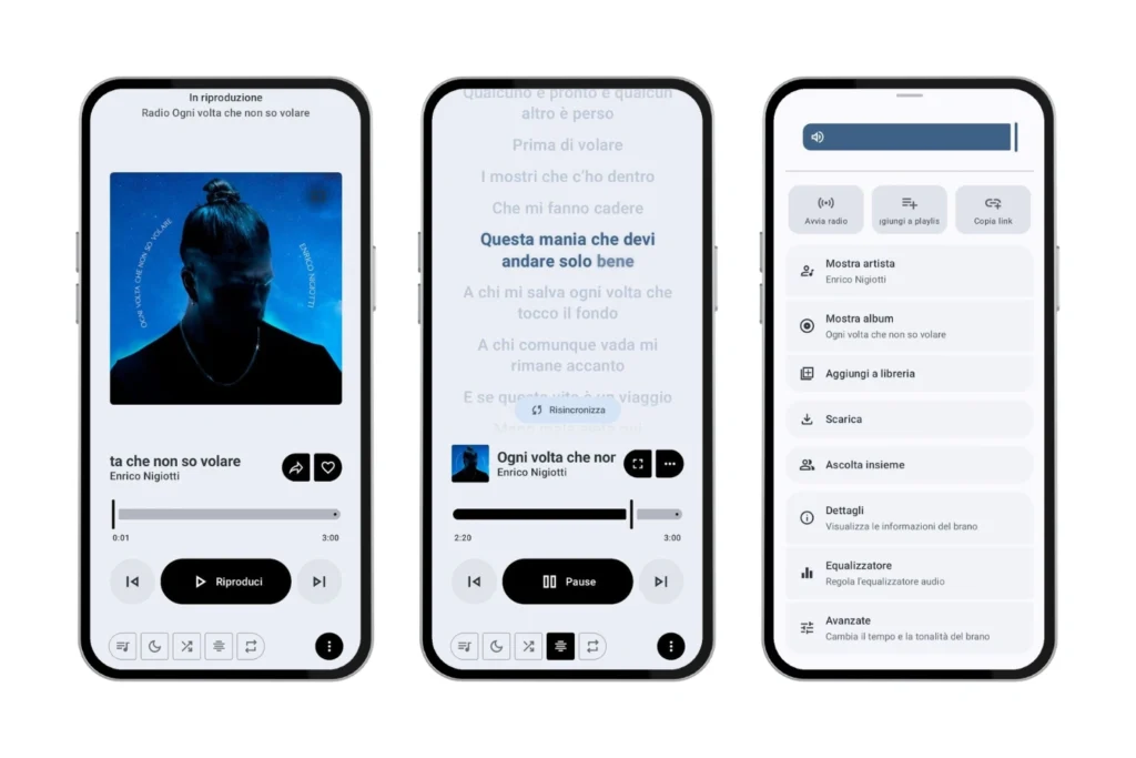 Schermate del player dell'app Meld per Android vera alternativa a Spotity.
