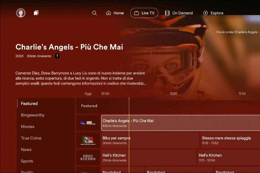 Live TV su app Plex TV di Fire TV.