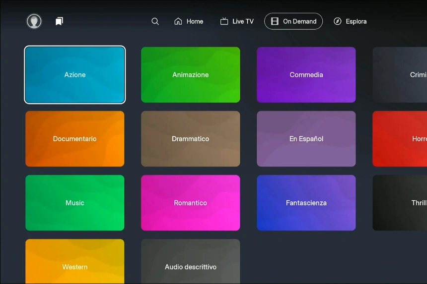 Categorie presenti in Plex TV su Fire TV.