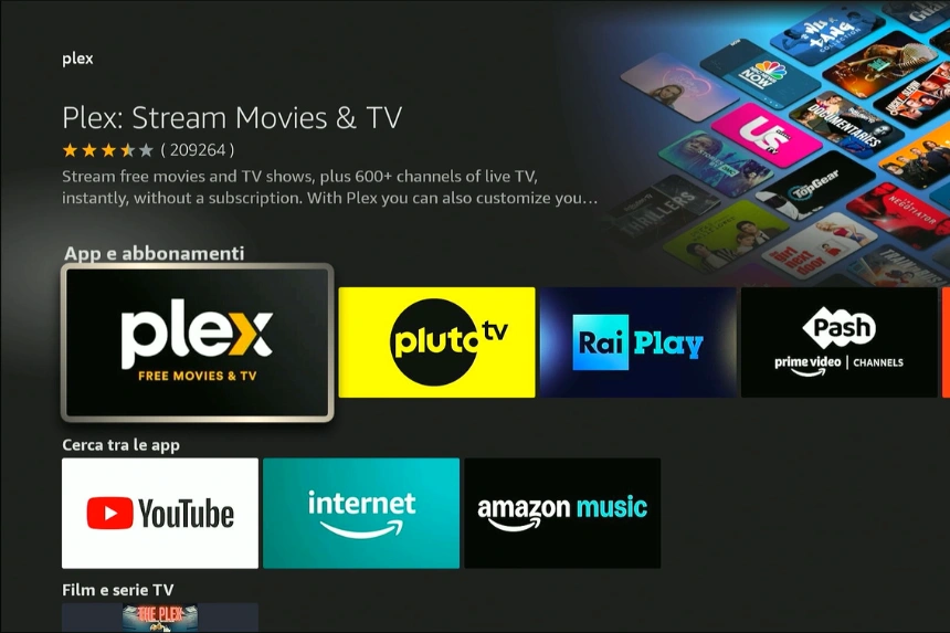 App Plex TV nello store ufficiale di Amazon per Fire TV.