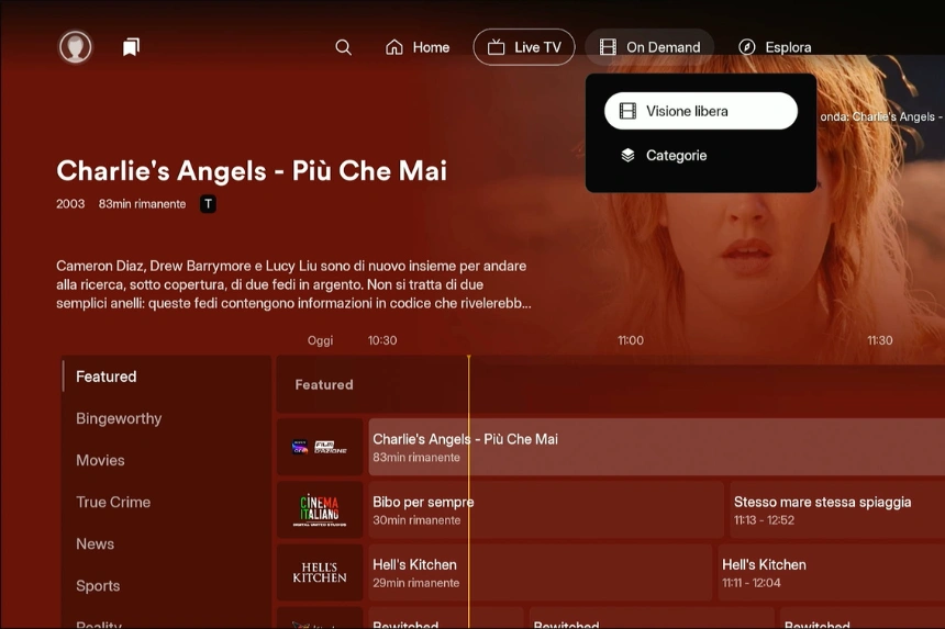 Sezione Visione libera nell'app Plex TV per Fire TV.