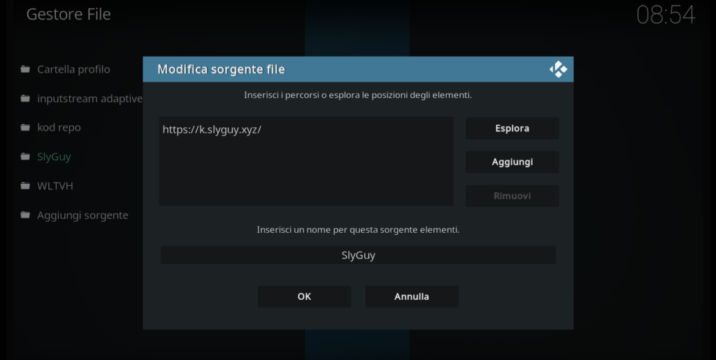 URL della repository SlyGuy per Kodi