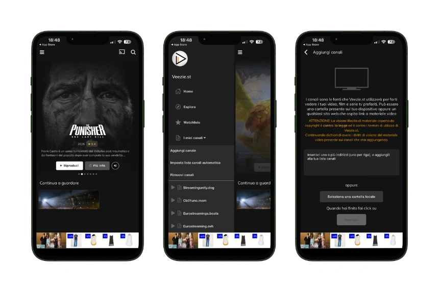 Aggiunta di una sorgente esterna sull'app Veezie.st usando un iPhone.