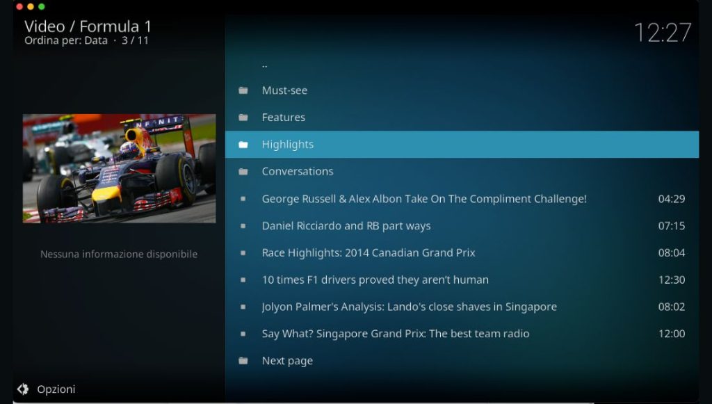 Kodi add-on F1 Highlights
