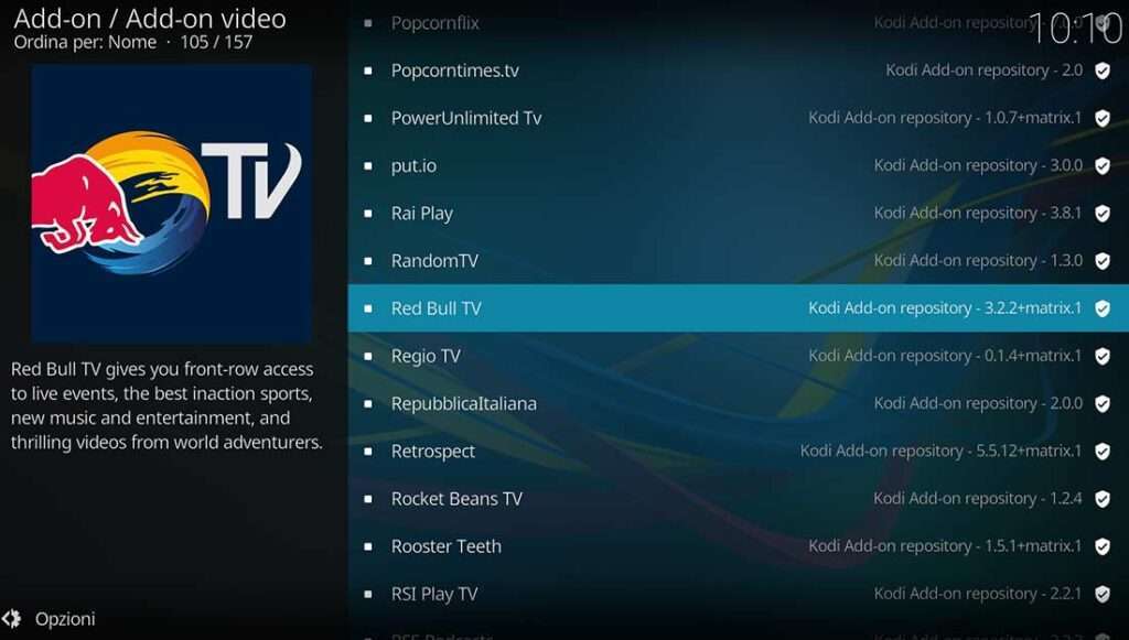 Add-on Red Bull TV nell'elenco delle repository Add-on Red Bull TV nell'elenco delle repository