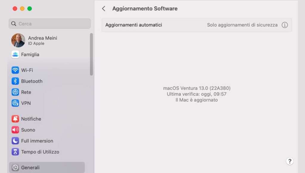 Aggiornamento software Mac