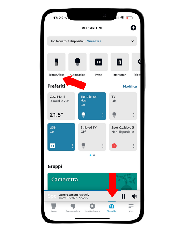Sezione dispositivi su app Alexa. Sezione dispositivi su app Alexa.