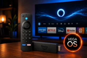 Fire TV moderna con integrazione Alexa in soggiorno tech futuristico