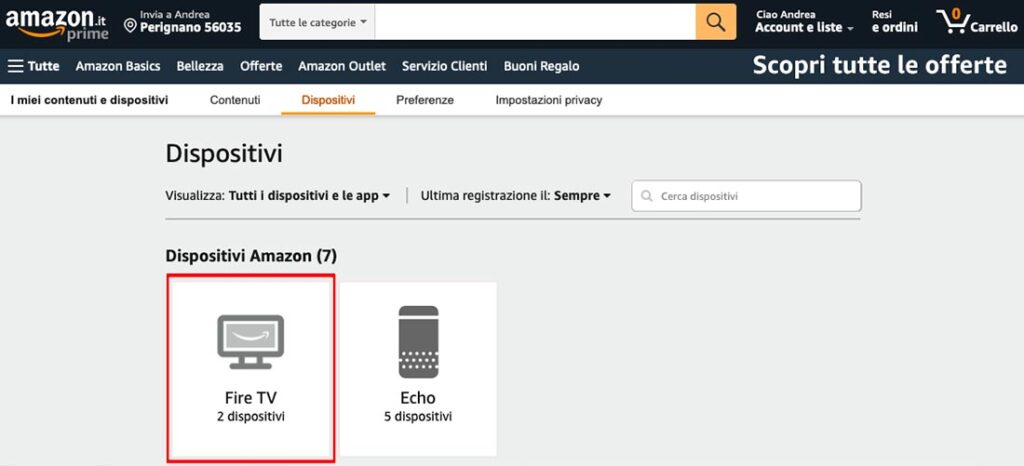 Elenco Fire TV su account Amazon. Elenco Fire TV su account Amazon.
