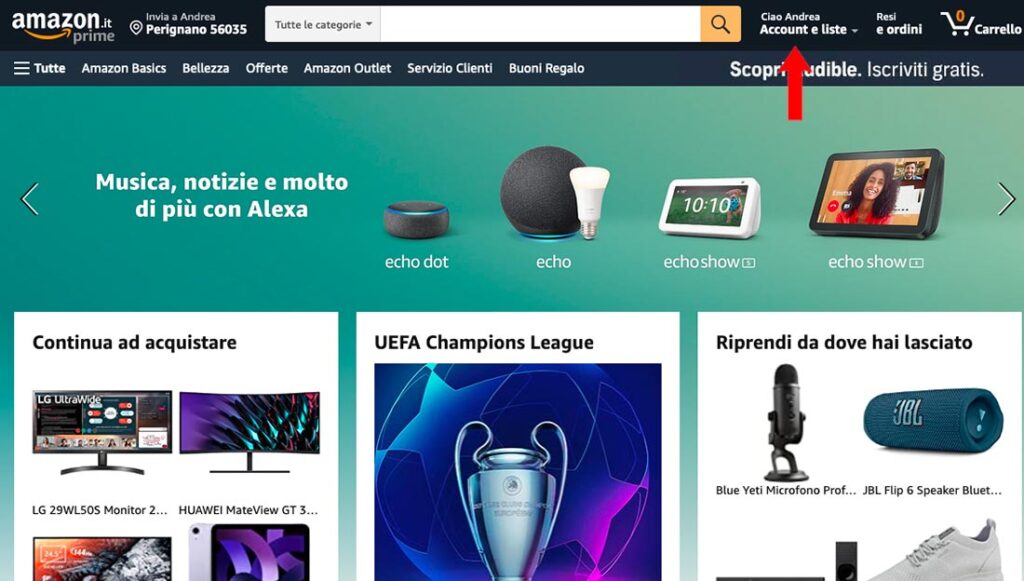Account e liste sul sito Amazon. Account e liste sul sito Amazon.