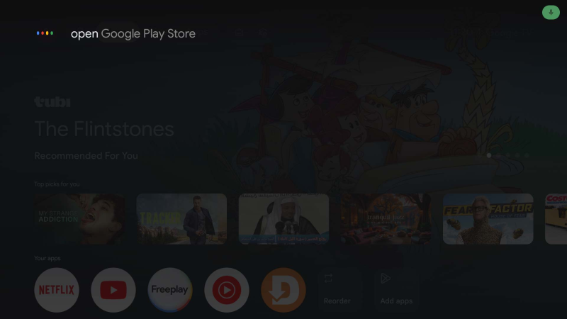Comando vocale su Google TV per aprire Google Play Store.