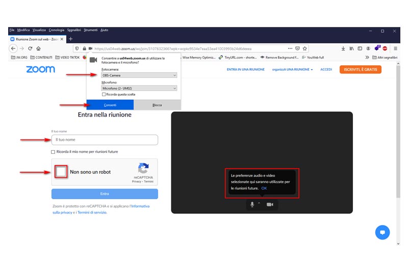 Consenti la gestione audio video sul browser