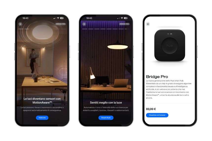 Schermate varie dell'app Philips Hue con Bridge PRO Schermate varie dell'app Philips Hue con Bridge PRO