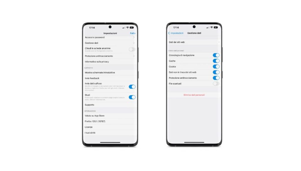 Cancellare cache da Firefox su smartphone