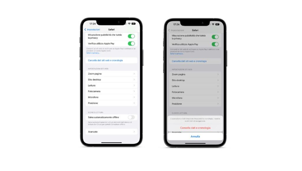 Cancellare cache da Safari su iPhone