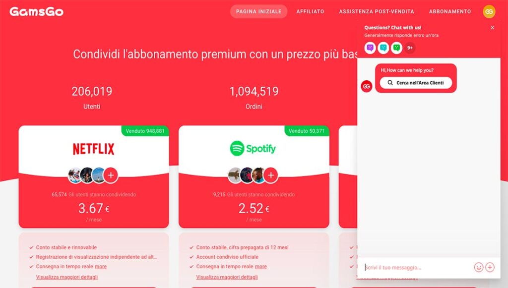 Chat online per l'help su GamsGo