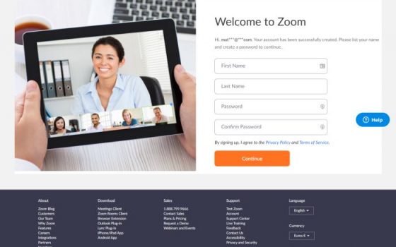Completamento registrazione account Zoom