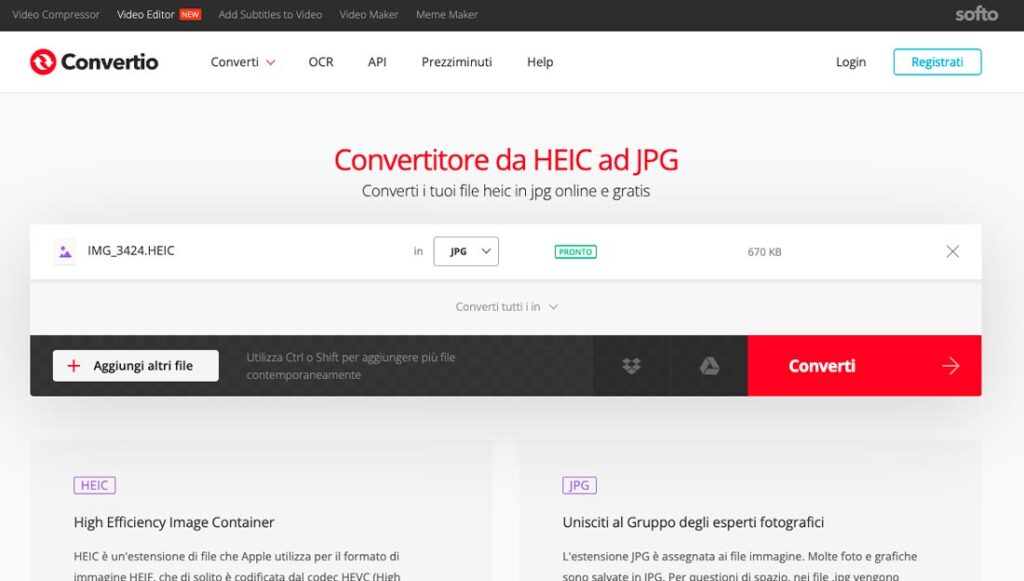 Convertio web app per immagini Convertio web app per convertire immagini