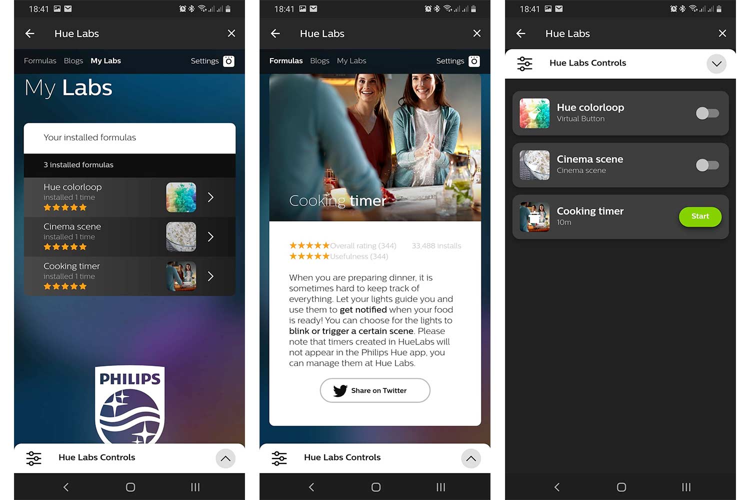 Le schermate della formula Cooking timer di Philips Hue