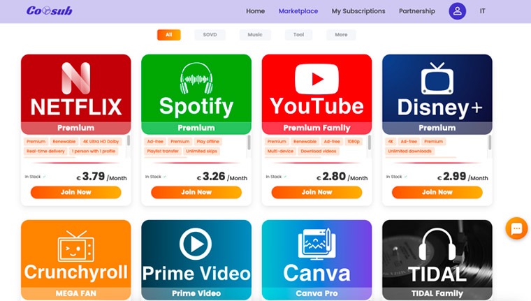 Condivisione abbonamenti streaming Coosub.com
