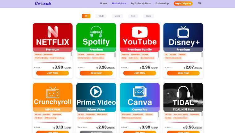 Tutti i pacchetti streaming di Coosub