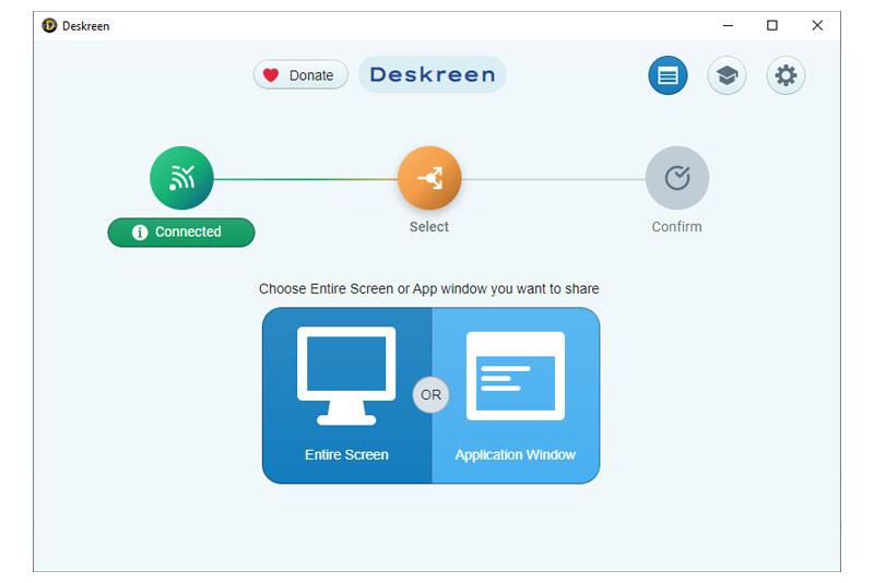 Deskreen duplica l'intero schermo o solo un'app.