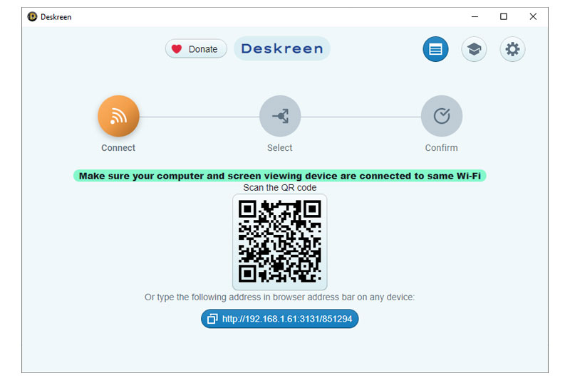 Scansiona QR CODE di Deskreen e duplica lo schermo.