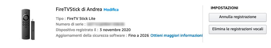 Informazioni su Fire TV installata.