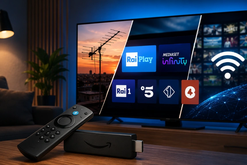 Guida per vedere la TV senza antenna usando la Fire TV Stick.