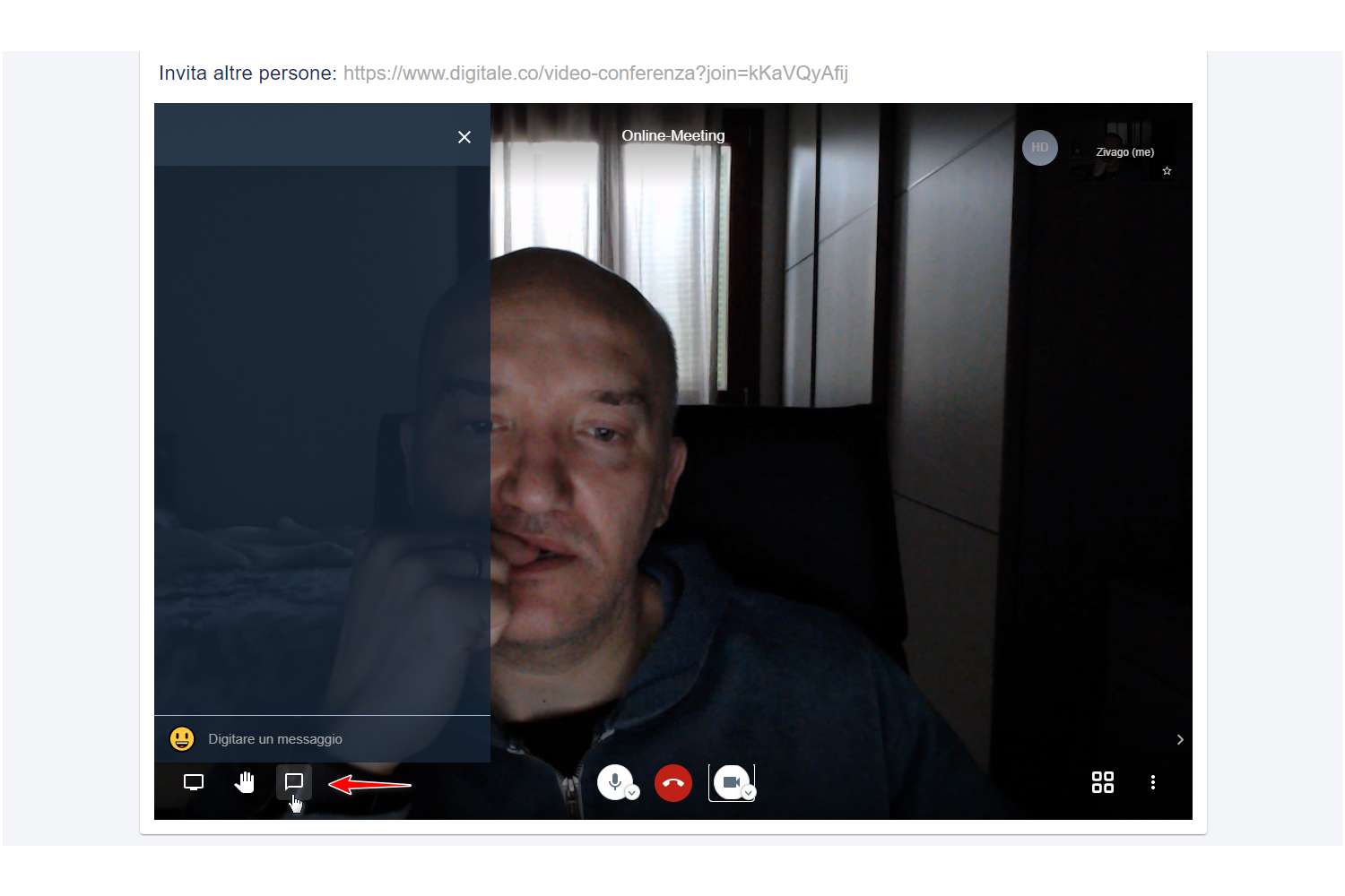 Attivazione finestra per chattare con i partecipanti