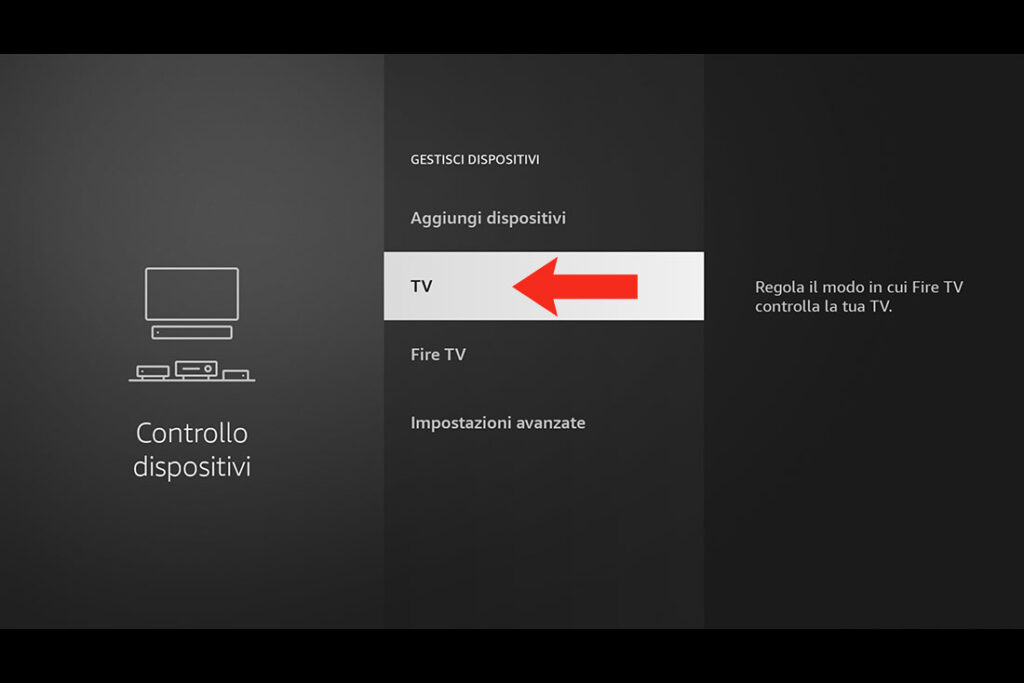 Menù TV in gestione dispositivi Fire TV
