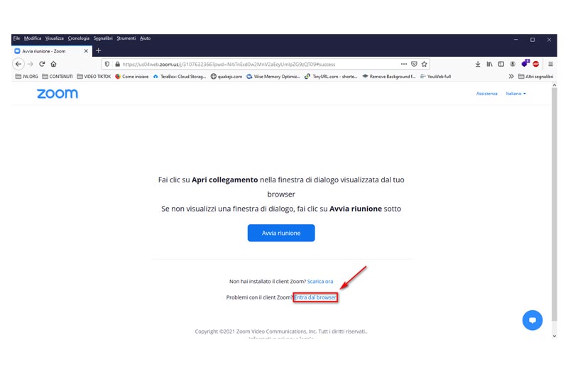 Clicca su Entra nel browser per accedere a Zoom