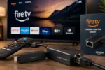 Fire TV Stick collegata con adattatore Ethernet su TV in ambiente domestico moderno