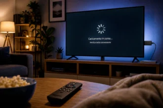 Fire TV Stick con schermata di buffering e problemi di streaming su televisore