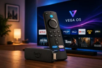 Fire TV Stick con interfaccia moderna e passaggio a Vega OS su smart TV