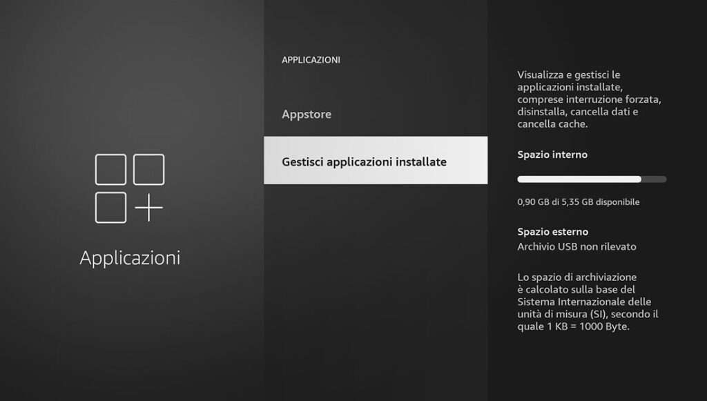 Sezione gestisci app su Fire TV Sezione gestisci app su Fire TV