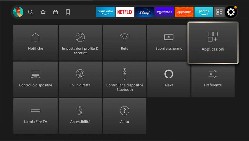 Menu app su Fire TV Menu app su Fire TV