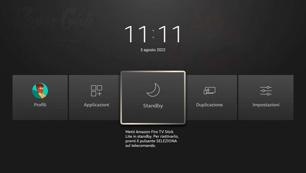 Funzione standby sulla Fire TV Stick.