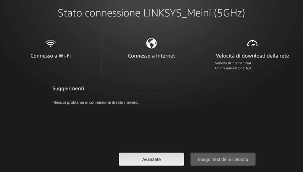 Fire TV stato connessione Wi-Fi Fire TV stato connessione Wi-Fi