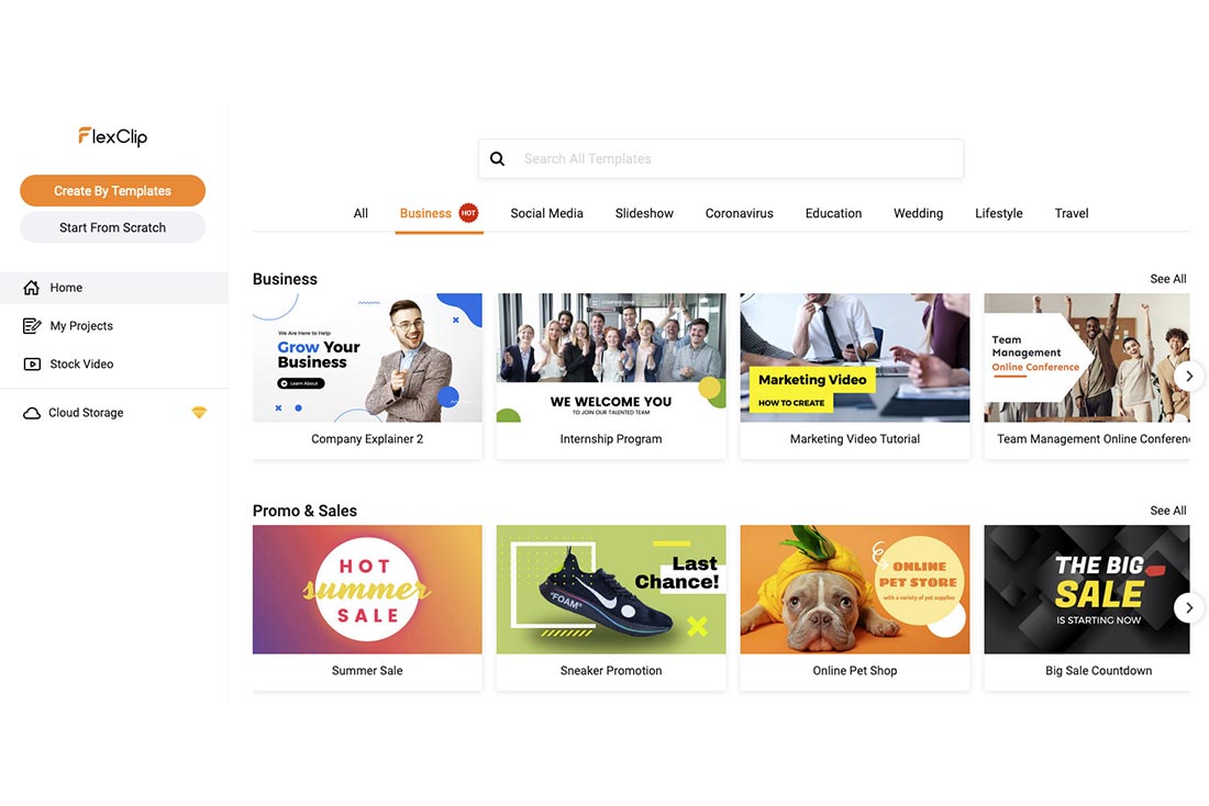 Homepage del sito FlexClip.com