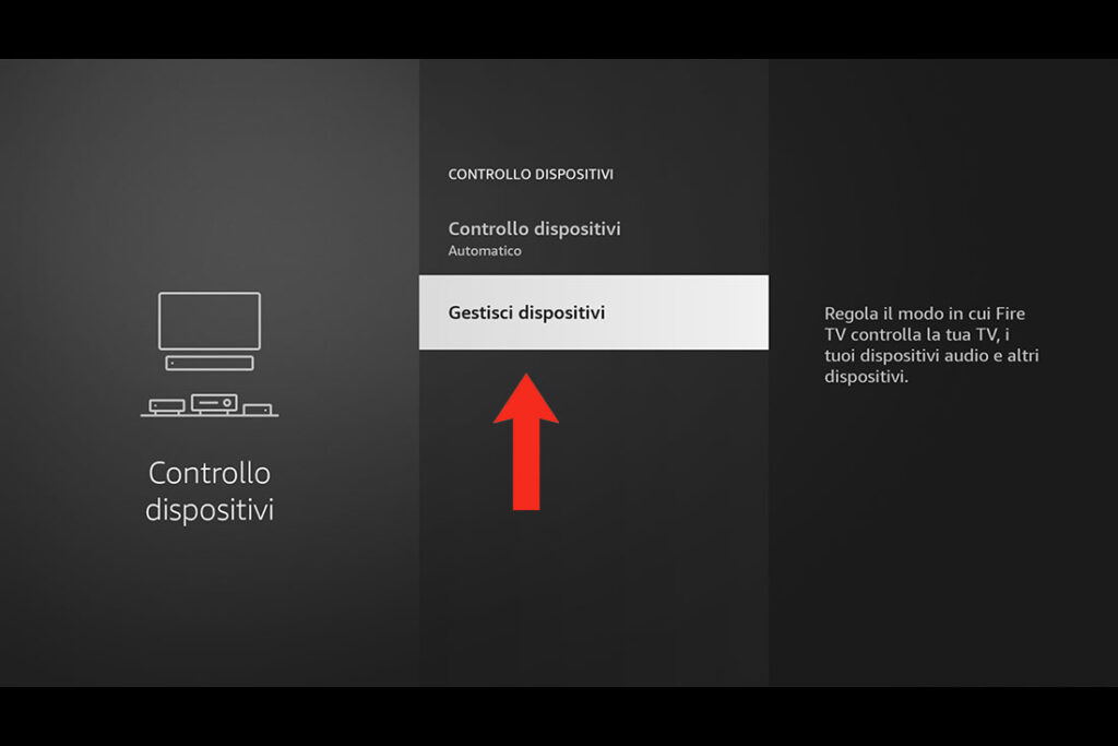 Menù gestione dispositivi Fire TV