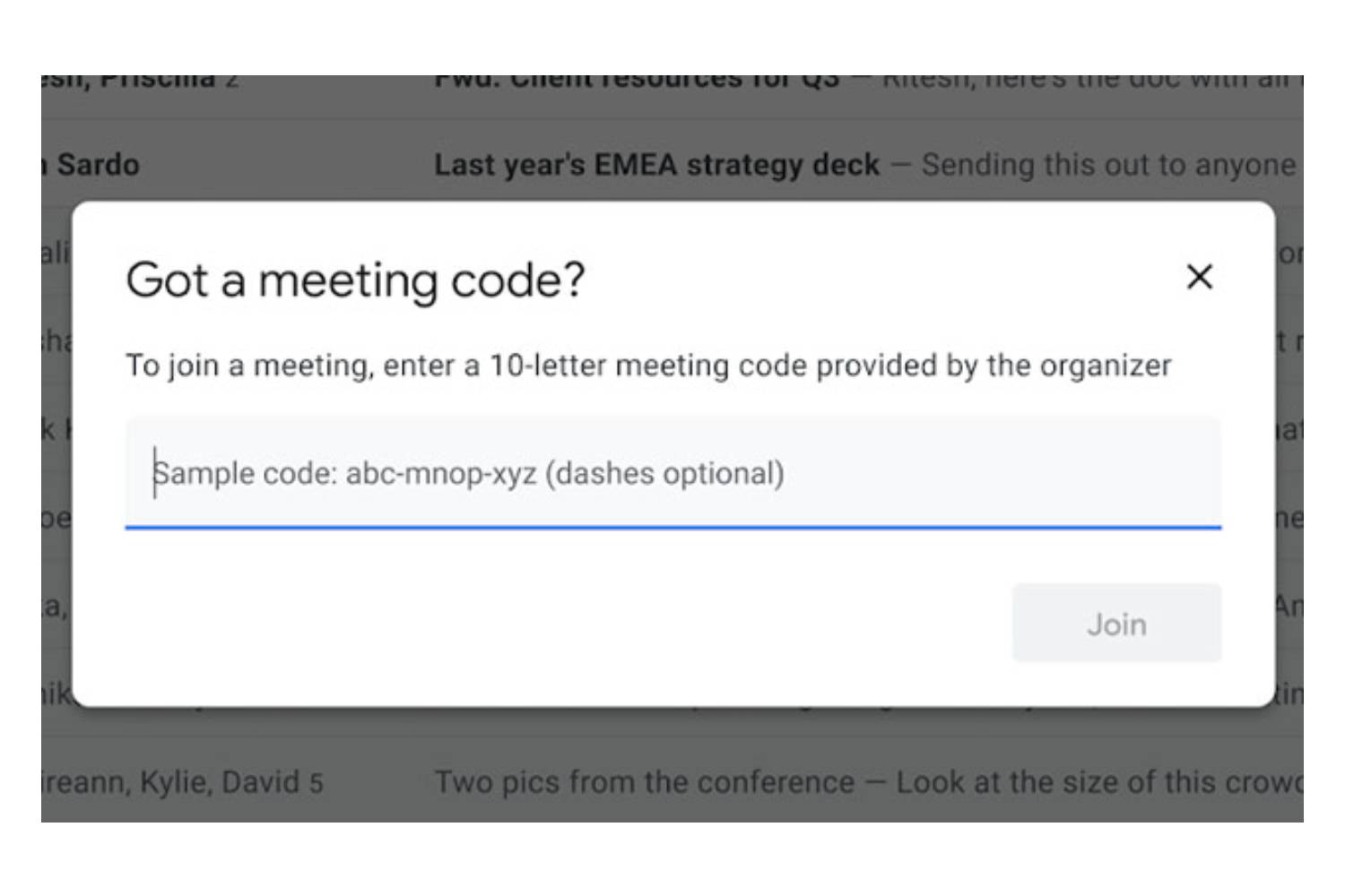 Codice ID per entrare in un meeting su Gmail