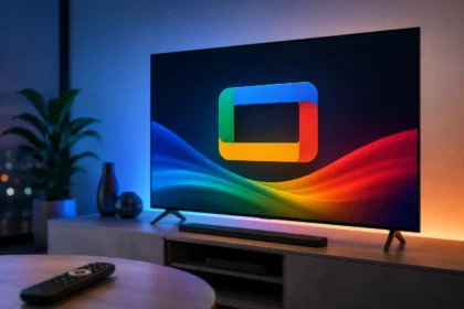 Google TV mostrata su una moderna Smart TV con interfaccia dedicata, utilizzata per confrontare le differenze rispetto ad Android TV.