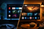 Confronto tra Google TV e Android TV visualizzati su una moderna Smart TV.
