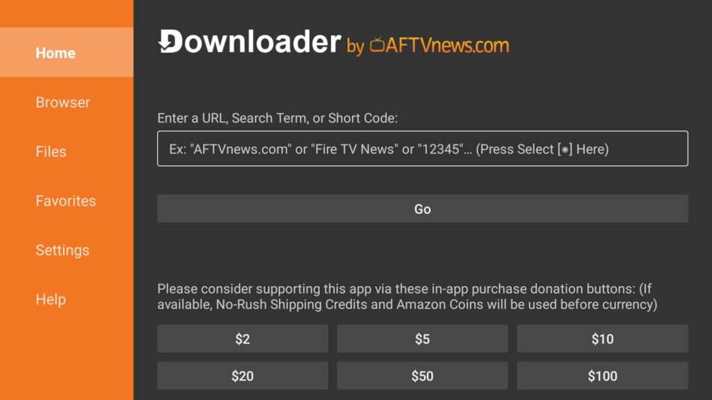 Interfaccia home dell'app Downloader Interfaccia home dell'app Downloader
