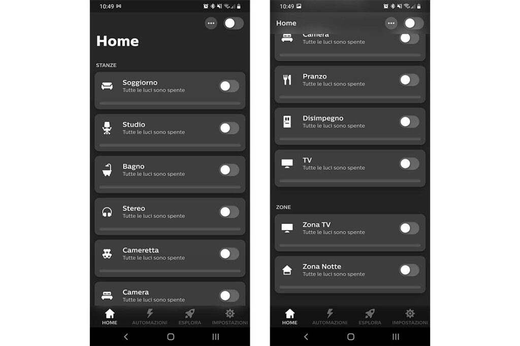 Home page rinnovata graficamente sull'app Hue