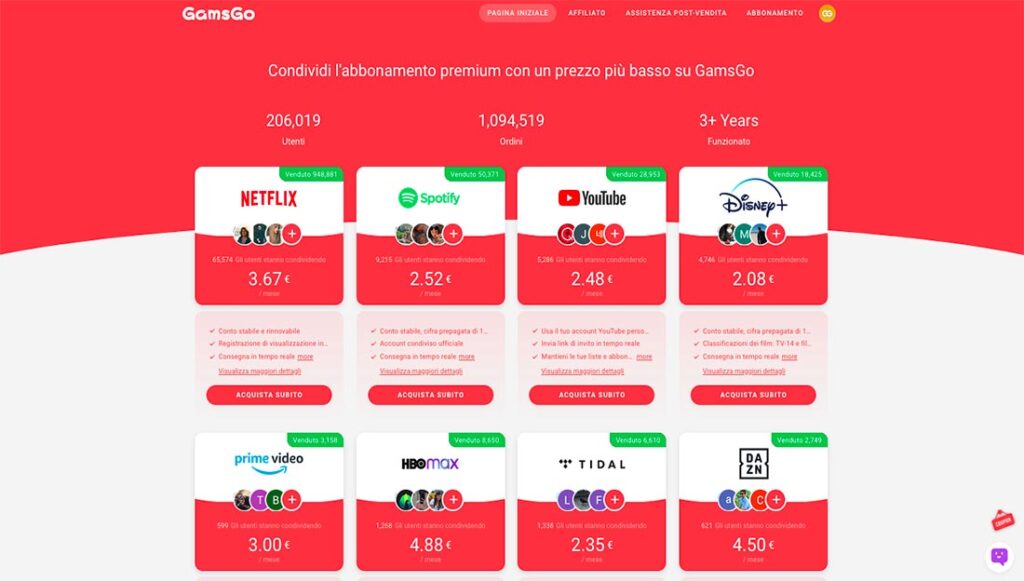 Alcuni servizi offerti da GamsGo