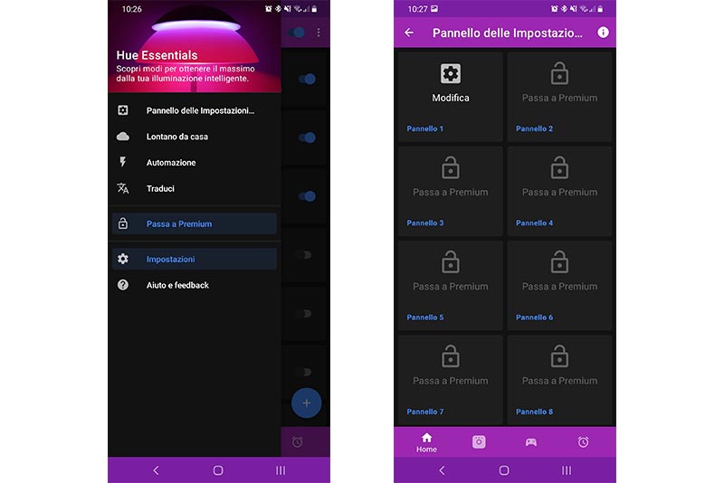 Creazione di pannelli o widget delle tue luci smart con Hue Essentials.